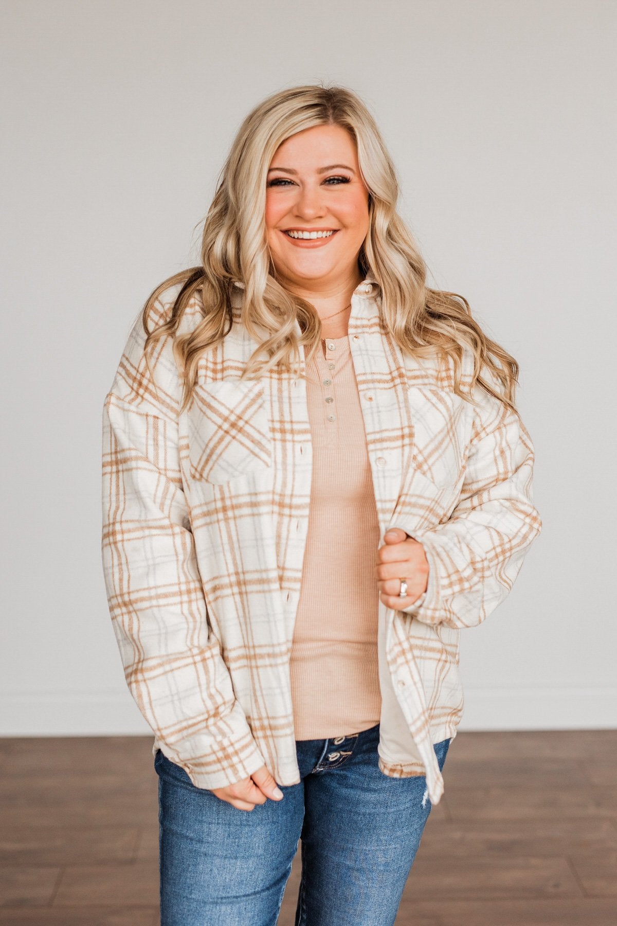 Happiest Of All Plaid Jacket- Cream & Taupe