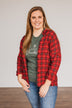 Catching Snowflakes Button Plaid Top- Red