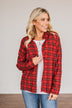 Catching Snowflakes Button Plaid Top- Red