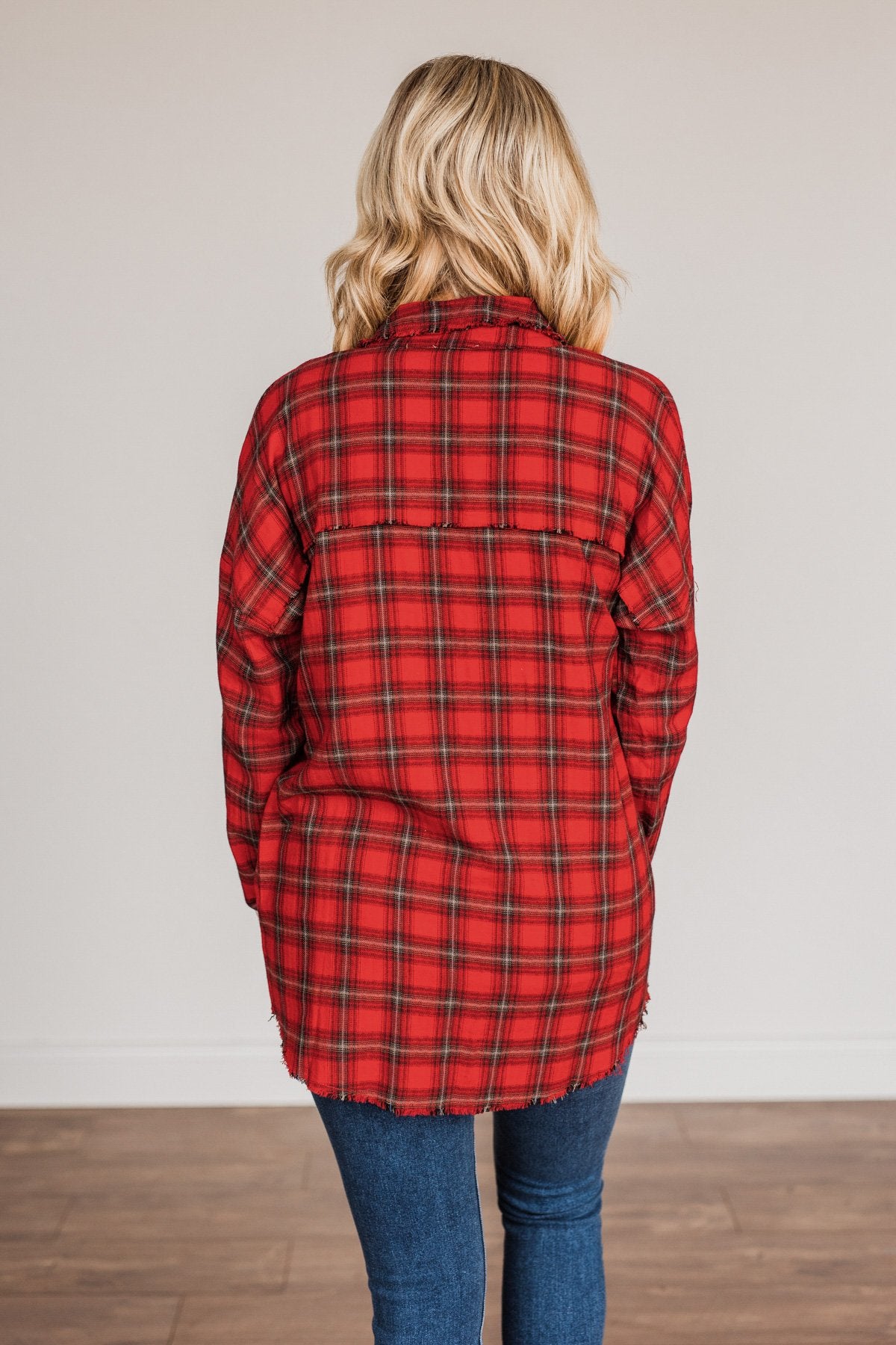 Catching Snowflakes Button Plaid Top- Red