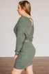 Feeling Smitten Long Sleeve Knit Dress- Olive