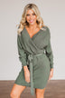 Feeling Smitten Long Sleeve Knit Dress- Olive