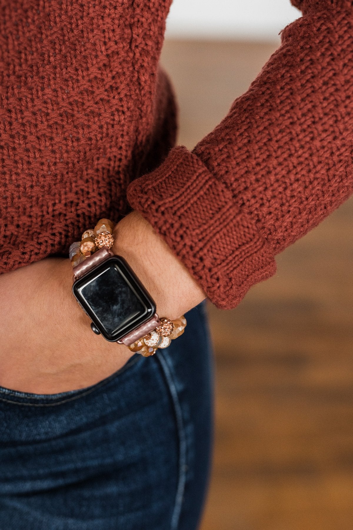 Beaded Watch Band- Blush, Rose Gold, Coral