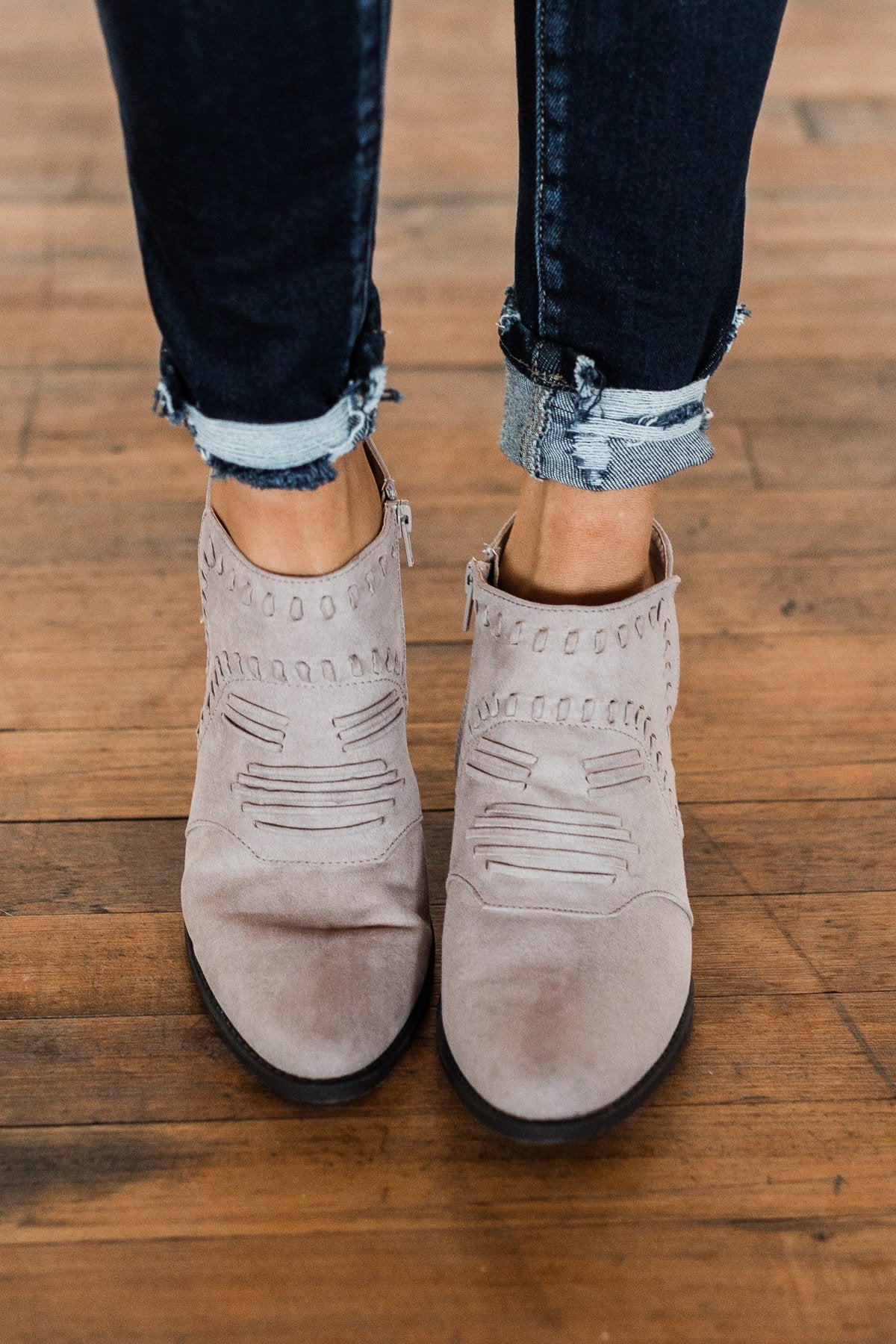 Qupid Sochi Booties- Taupe Suede