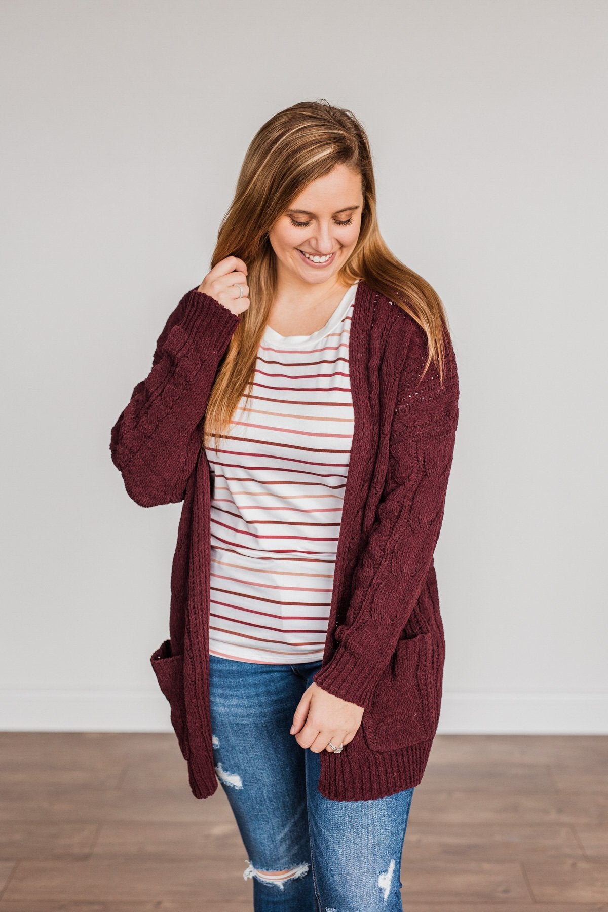 Feeling Grateful Knit Cardigan- Wine