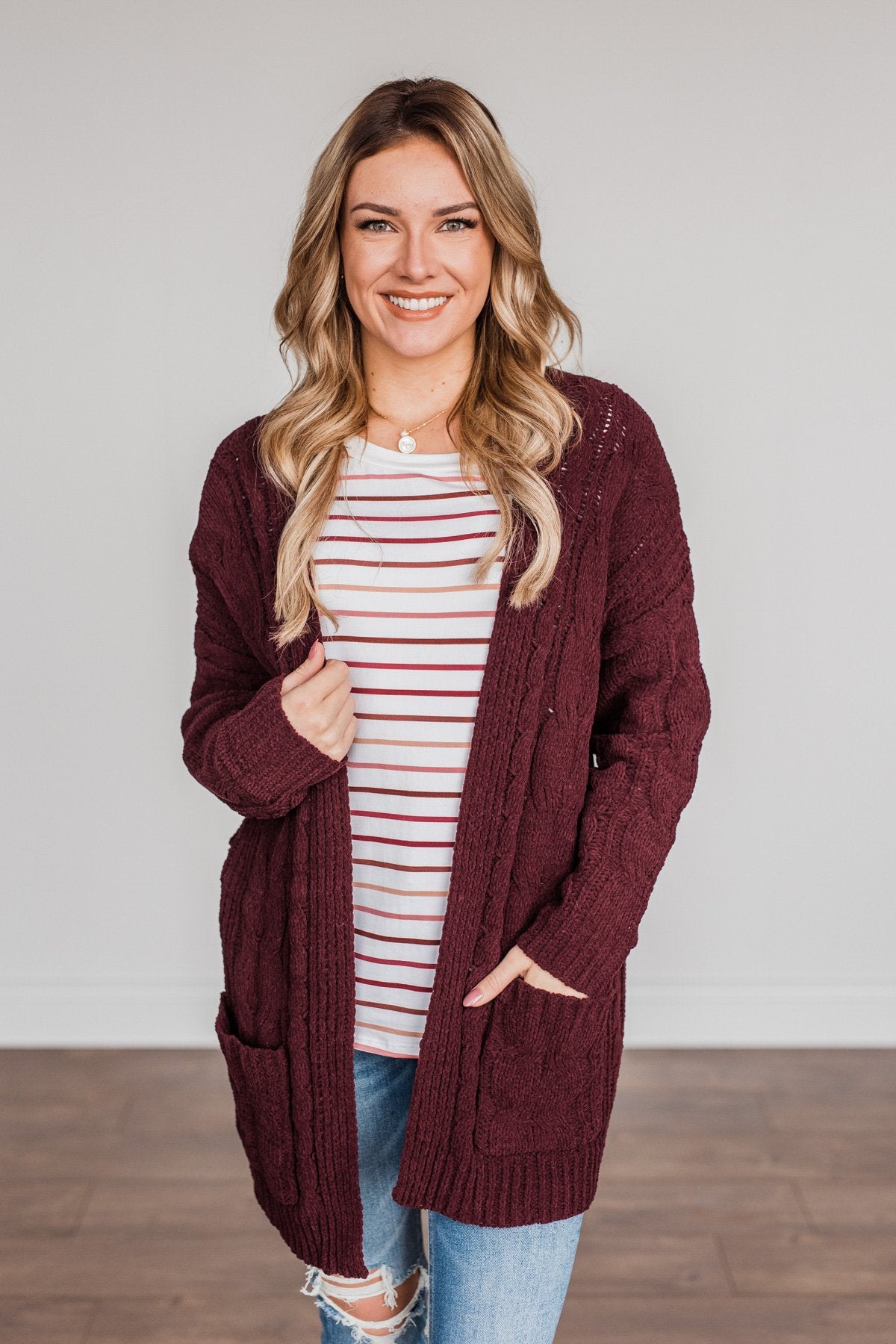 Feeling Grateful Knit Cardigan- Wine