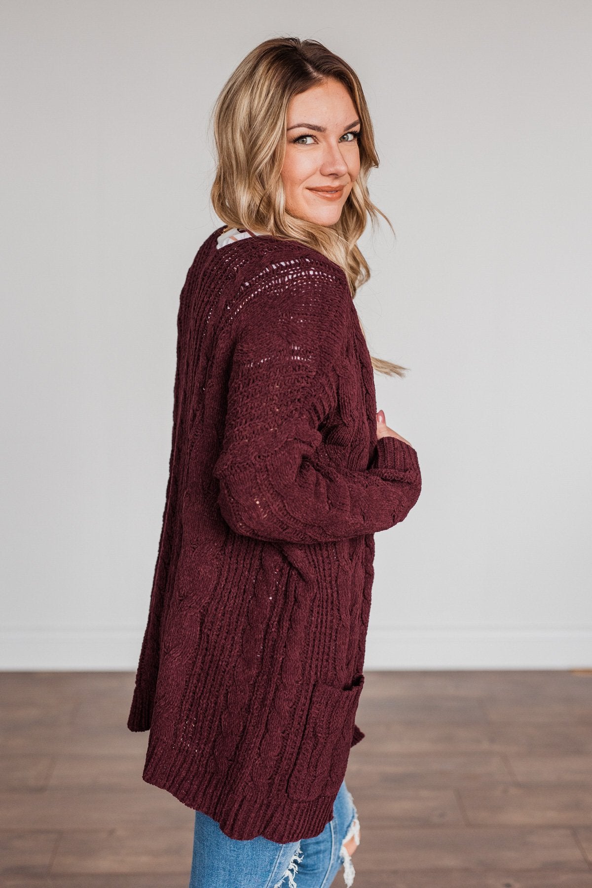 Feeling Grateful Knit Cardigan- Wine