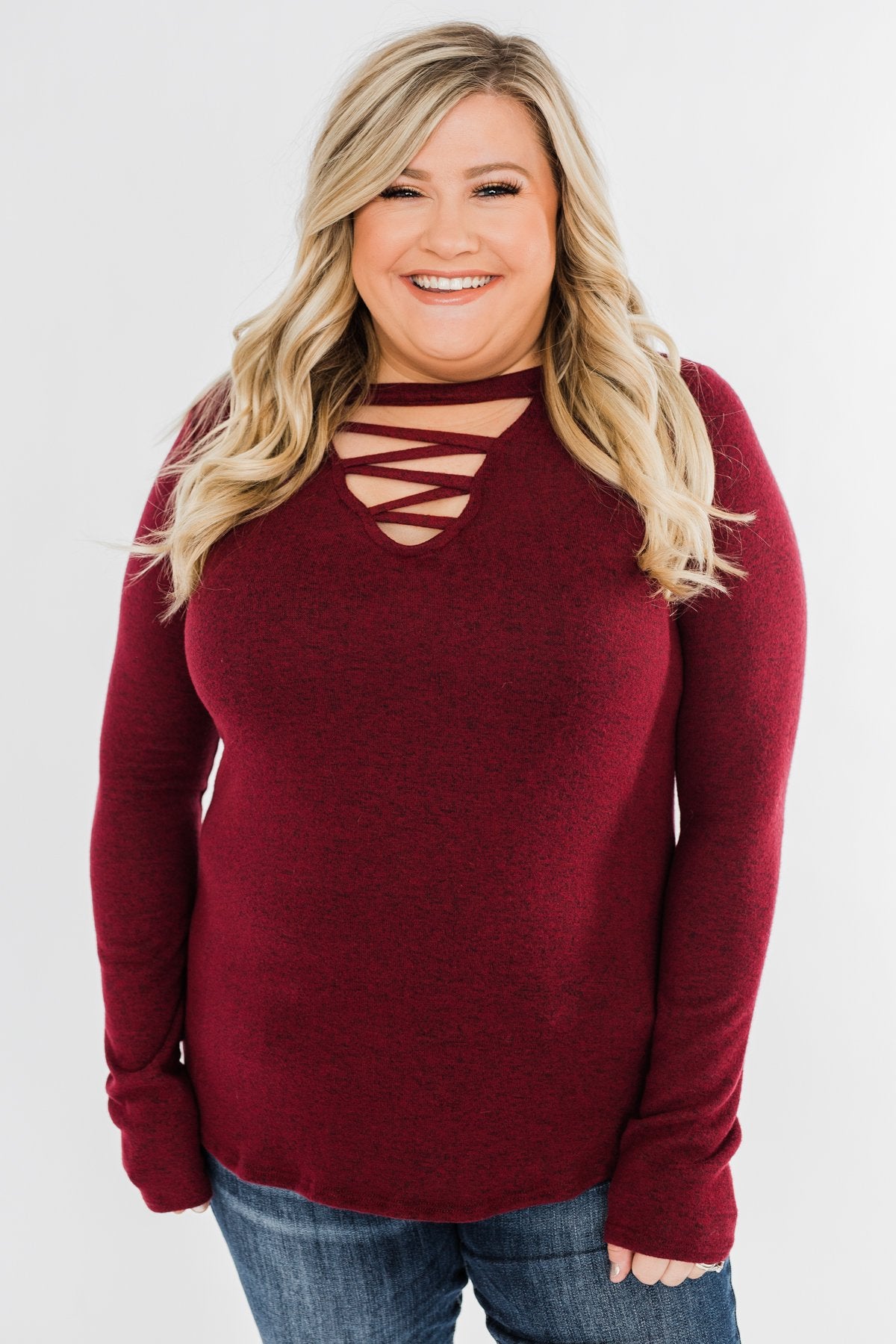Never Ending Smiles Criss Cross Top- Burgundy