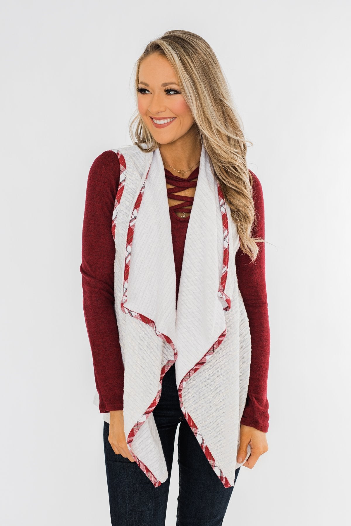 Let's Be Jolly Drape Vest- Ivory