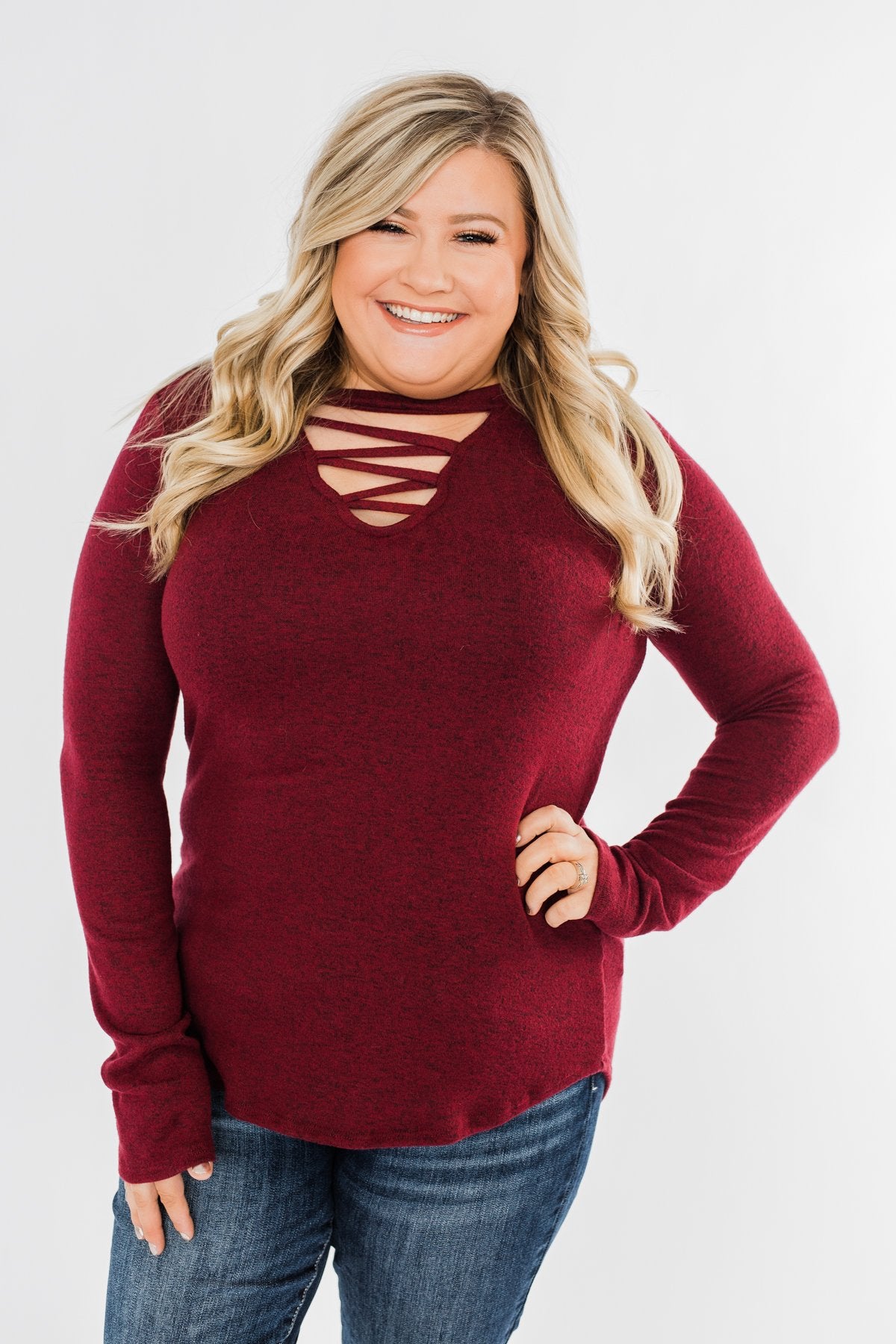 Never Ending Smiles Criss Cross Top- Burgundy