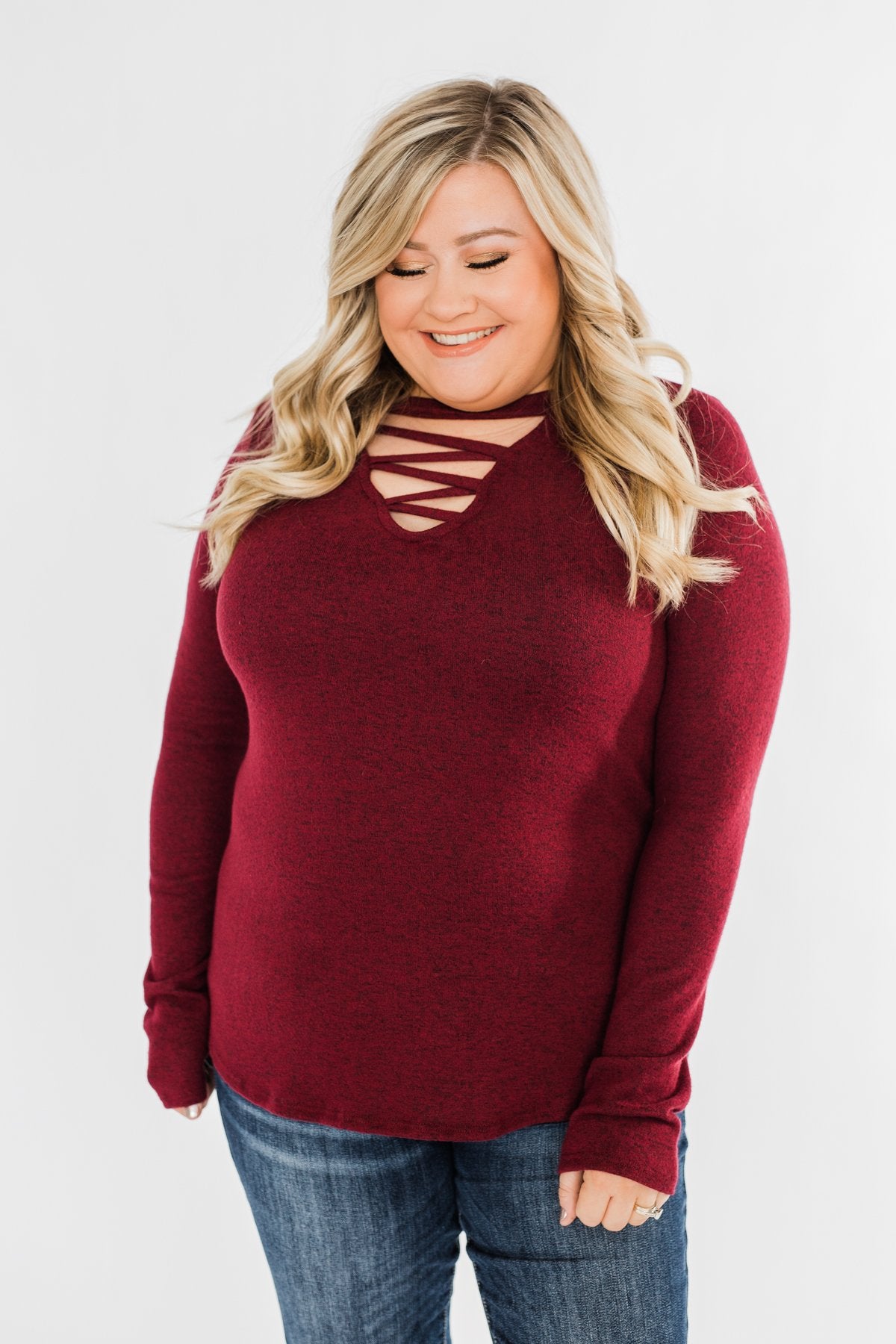 Never Ending Smiles Criss Cross Top- Burgundy