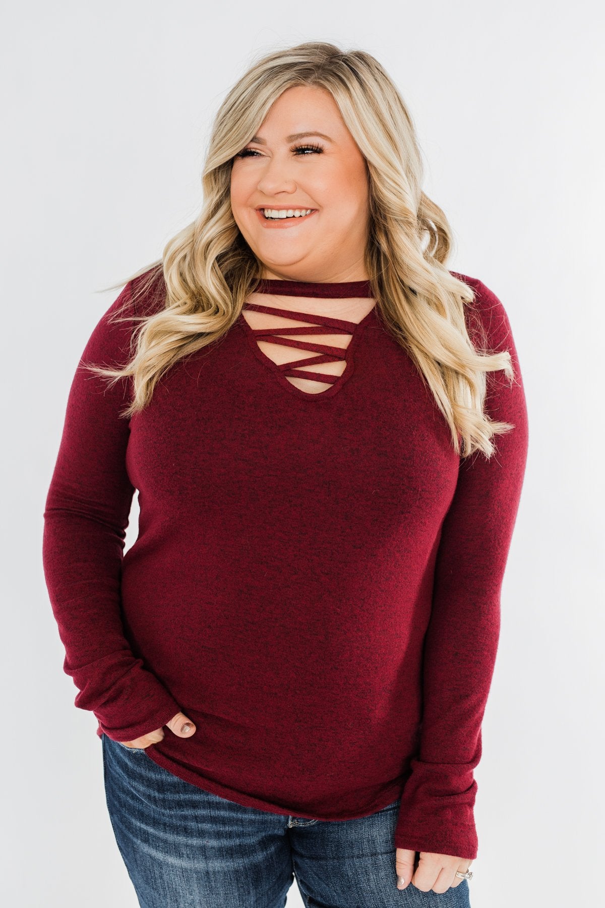 Never Ending Smiles Criss Cross Top- Burgundy