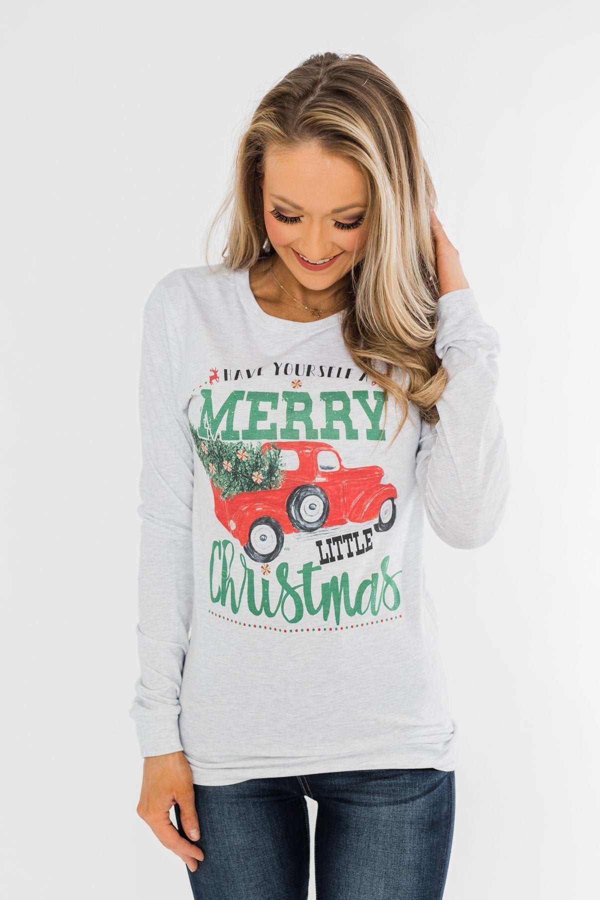 "Merry Little Christmas" Graphic Top- Heather Grey