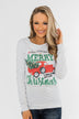 "Merry Little Christmas" Graphic Top- Heather Grey