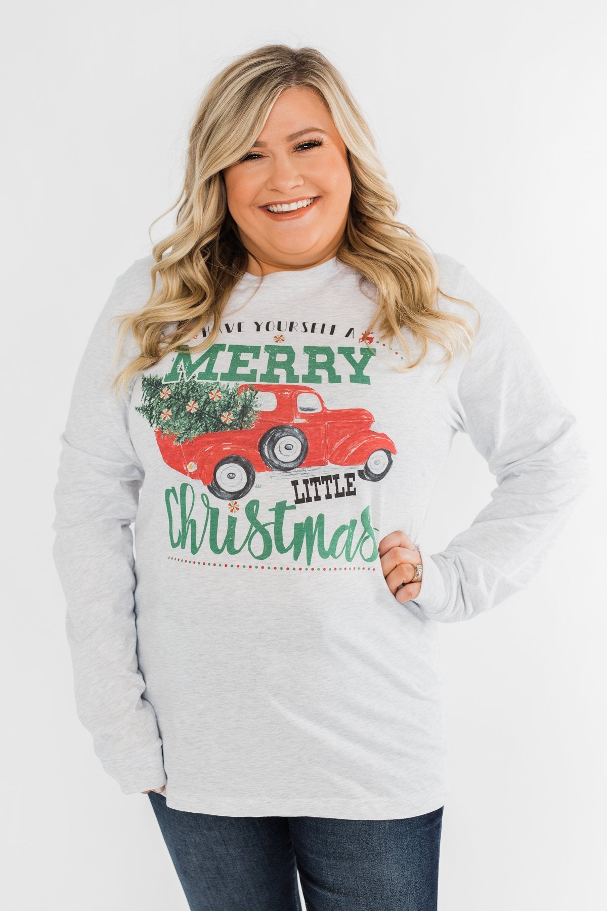 "Merry Little Christmas" Graphic Top- Heather Grey