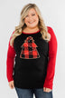 Around The Christmas Tree Graphic Top- Black & Holiday Red