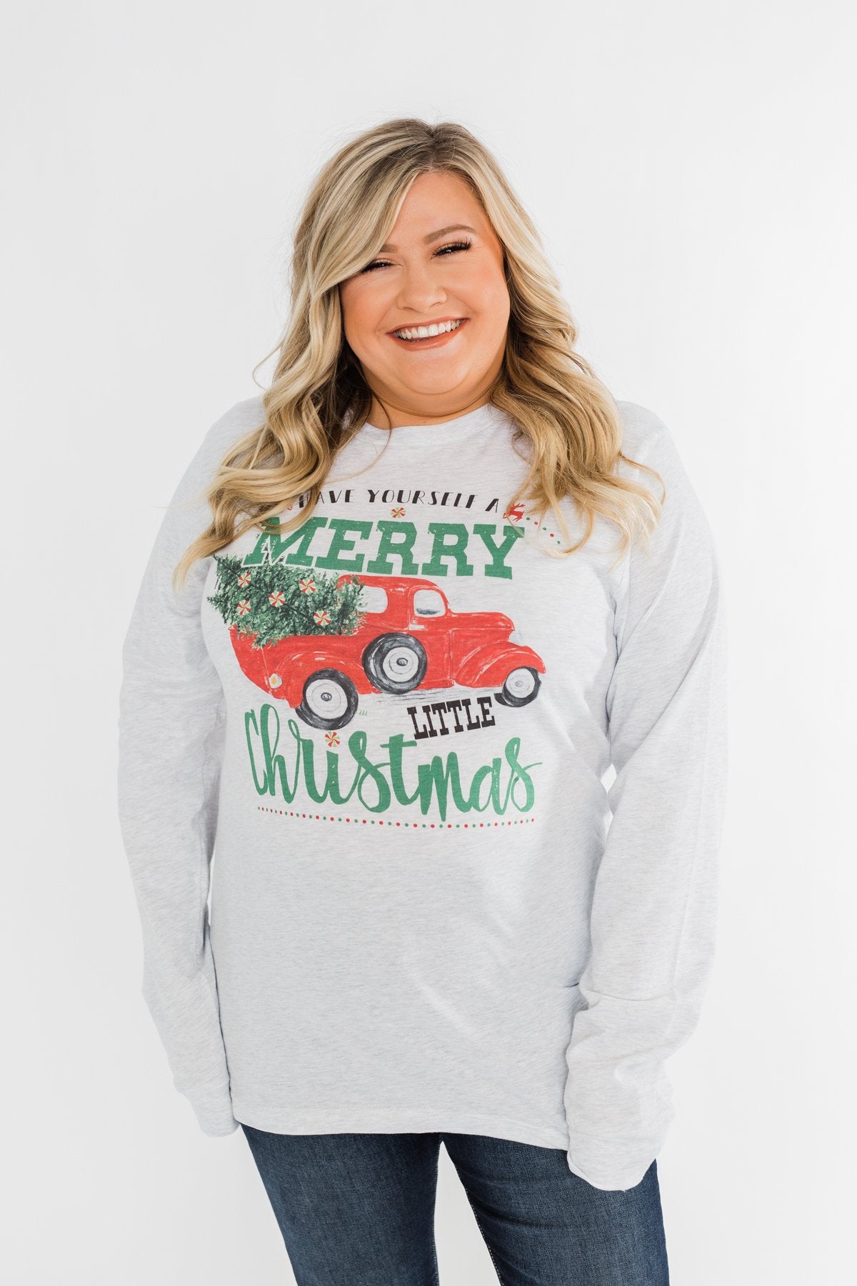 "Merry Little Christmas" Graphic Top- Heather Grey