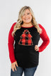 Around The Christmas Tree Graphic Top- Black & Holiday Red