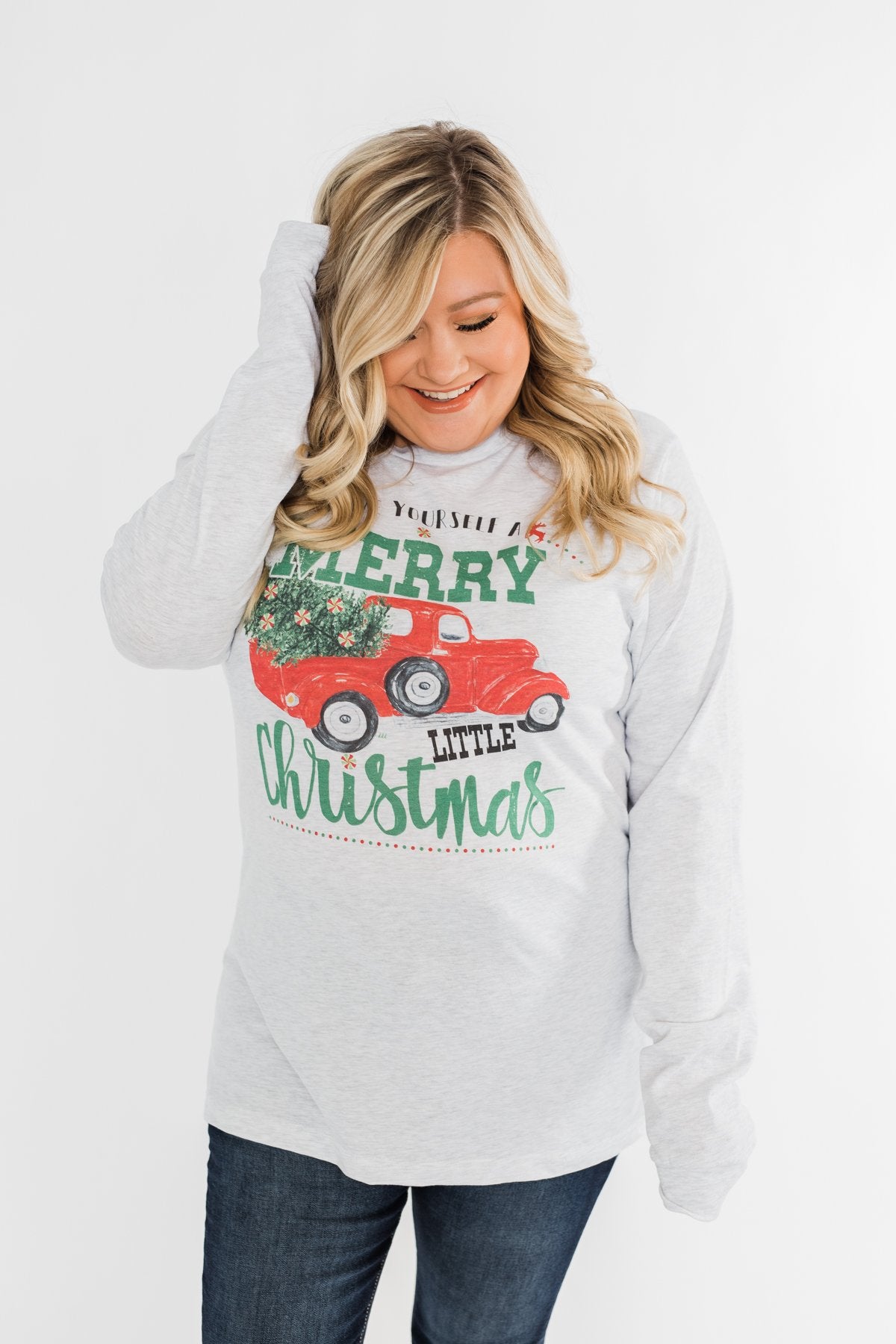 "Merry Little Christmas" Graphic Top- Heather Grey