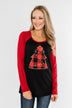 Around The Christmas Tree Graphic Top- Black & Holiday Red