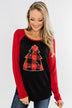 Around The Christmas Tree Graphic Top- Black & Holiday Red
