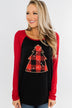 Around The Christmas Tree Graphic Top- Black & Holiday Red