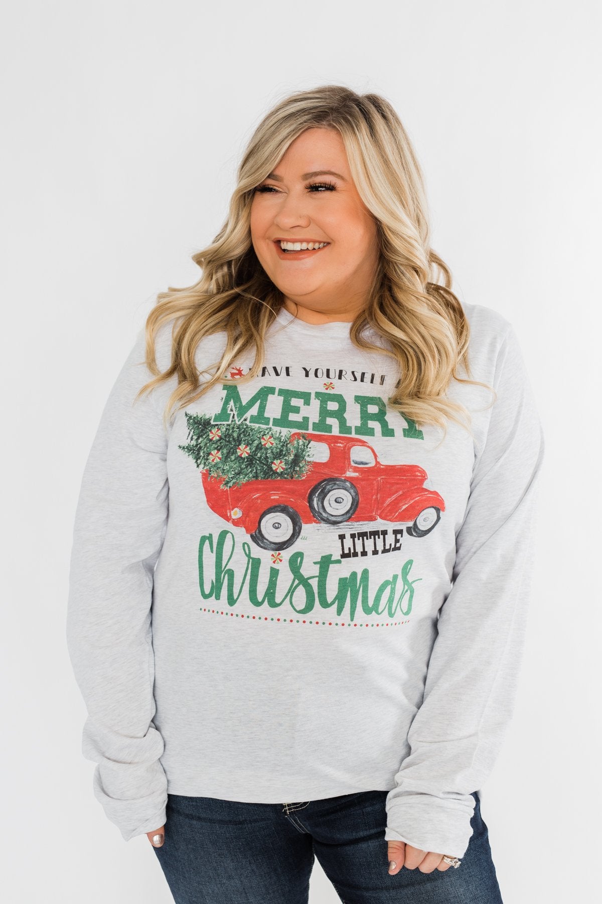 "Merry Little Christmas" Graphic Top- Heather Grey