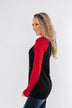 Around The Christmas Tree Graphic Top- Black & Holiday Red