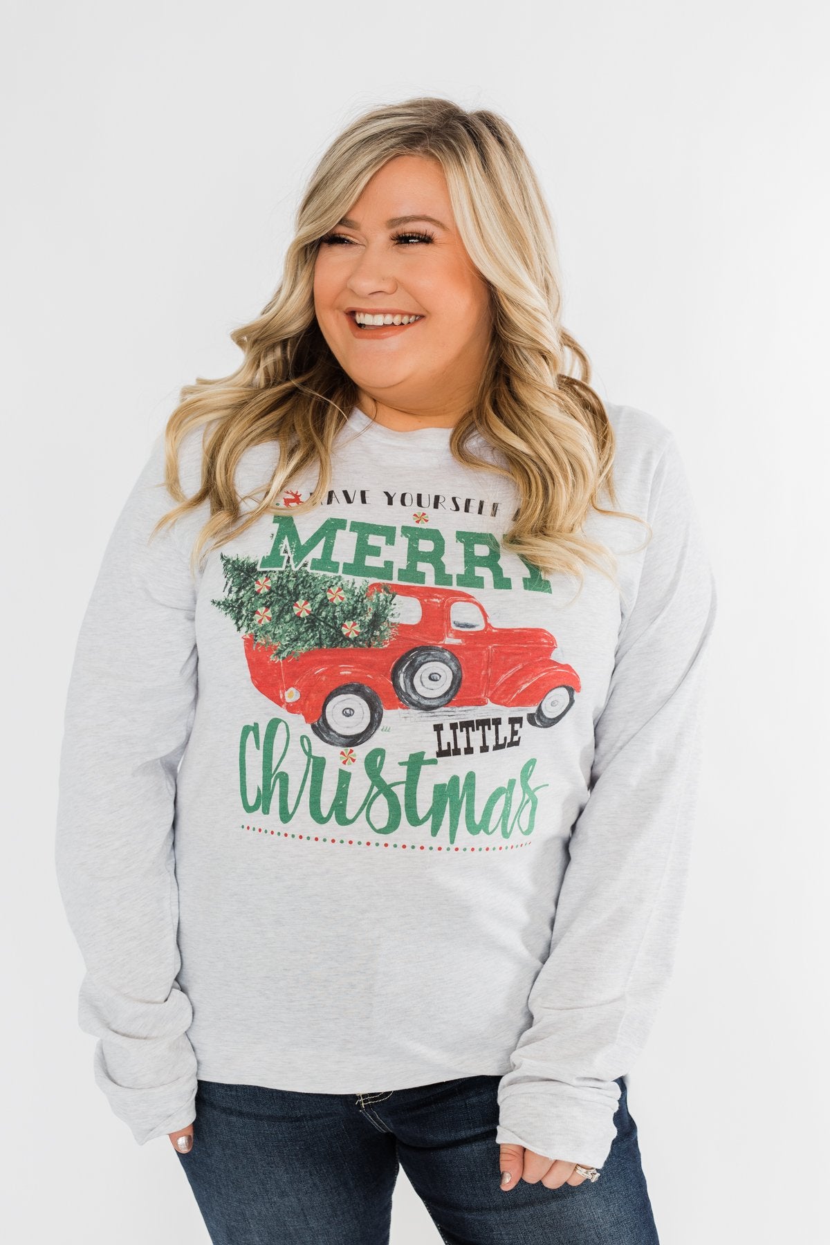 "Merry Little Christmas" Graphic Top- Heather Grey