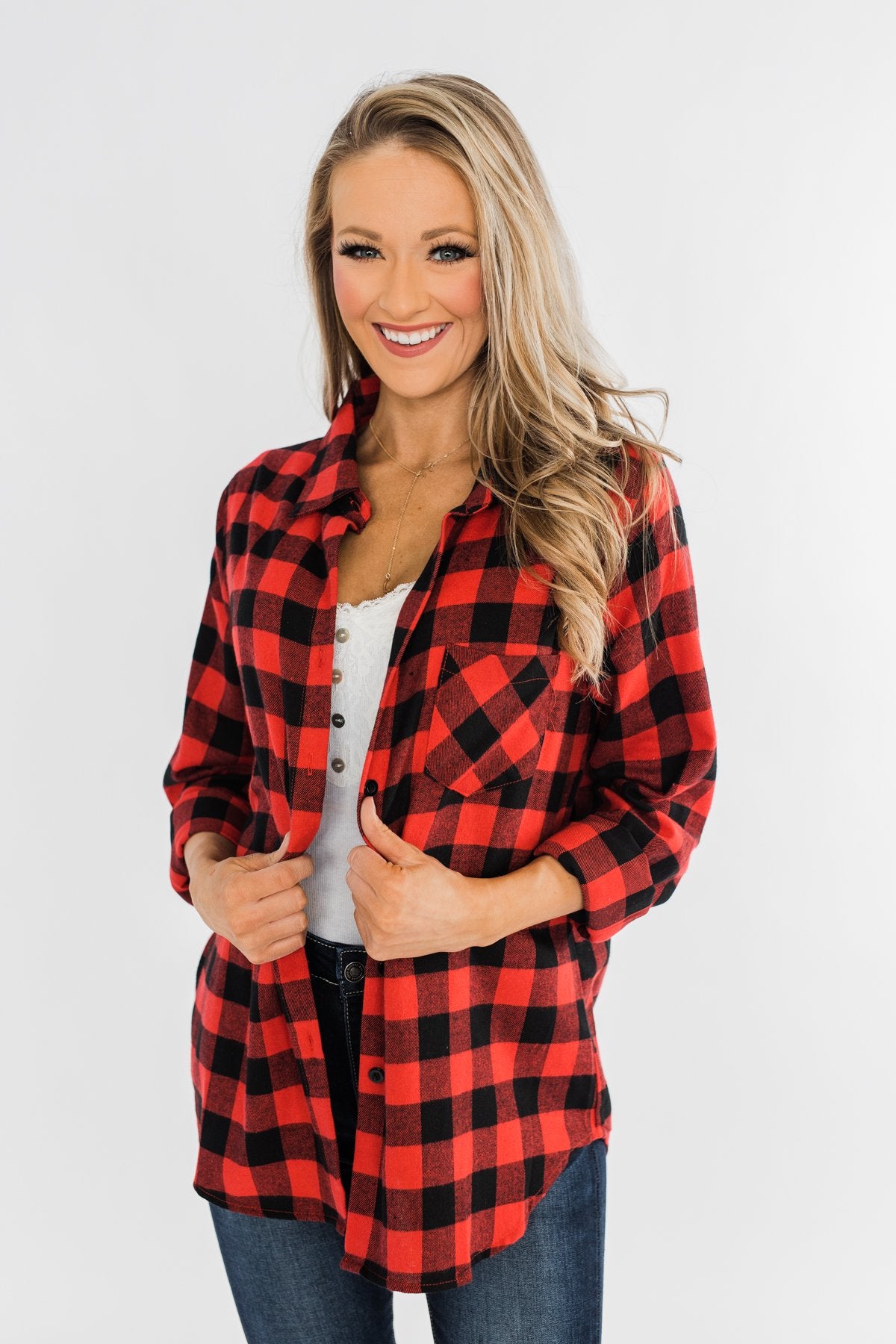 On An Adventure Plaid Top- Buffalo Plaid – The Pulse Boutique