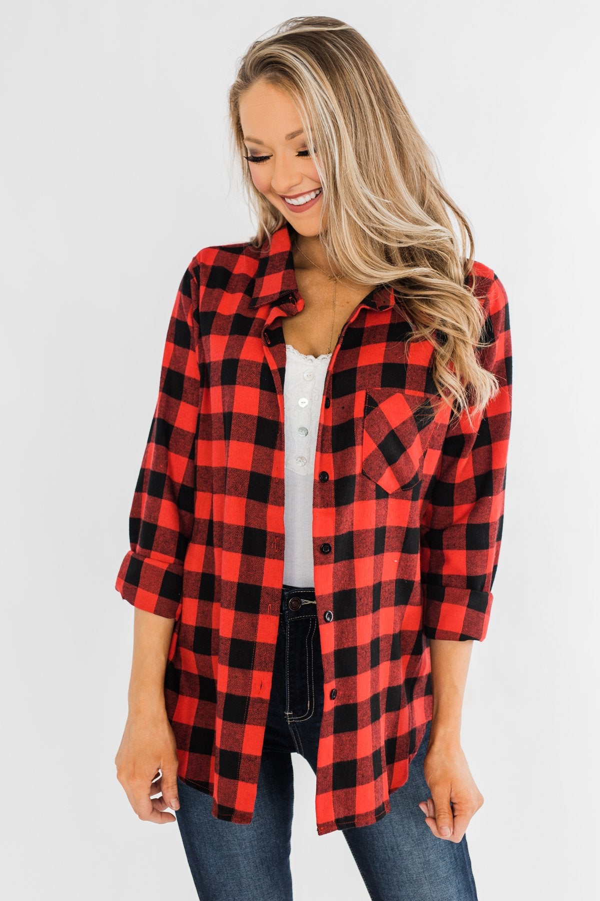 On An Adventure Plaid Top- Buffalo Plaid
