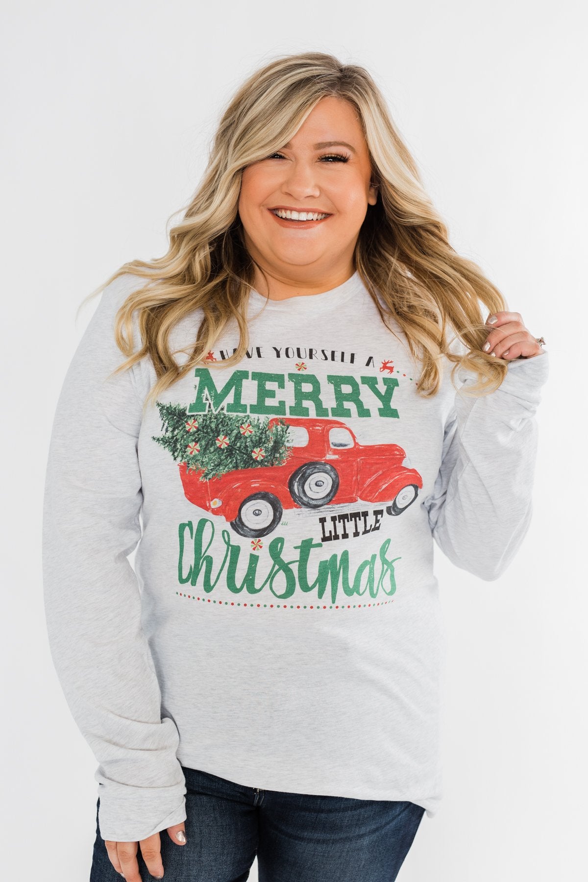"Merry Little Christmas" Graphic Top- Heather Grey