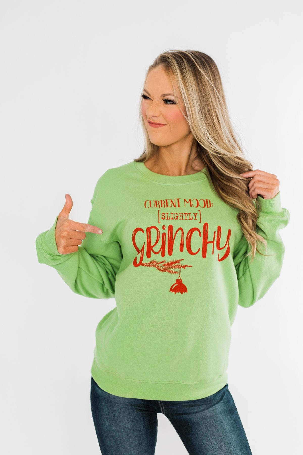 "Slightly Grinchy" Graphic Pullover- Grinch Green