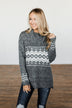 Snowflake Smiles Knit Turtle Neck Sweater- Charcoal