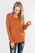 Xoxo Open Back Twist Sweater- Rust