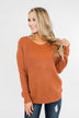 Xoxo Open Back Twist Sweater- Rust