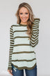 Good Things Coming Striped Knit Sweater- Olive