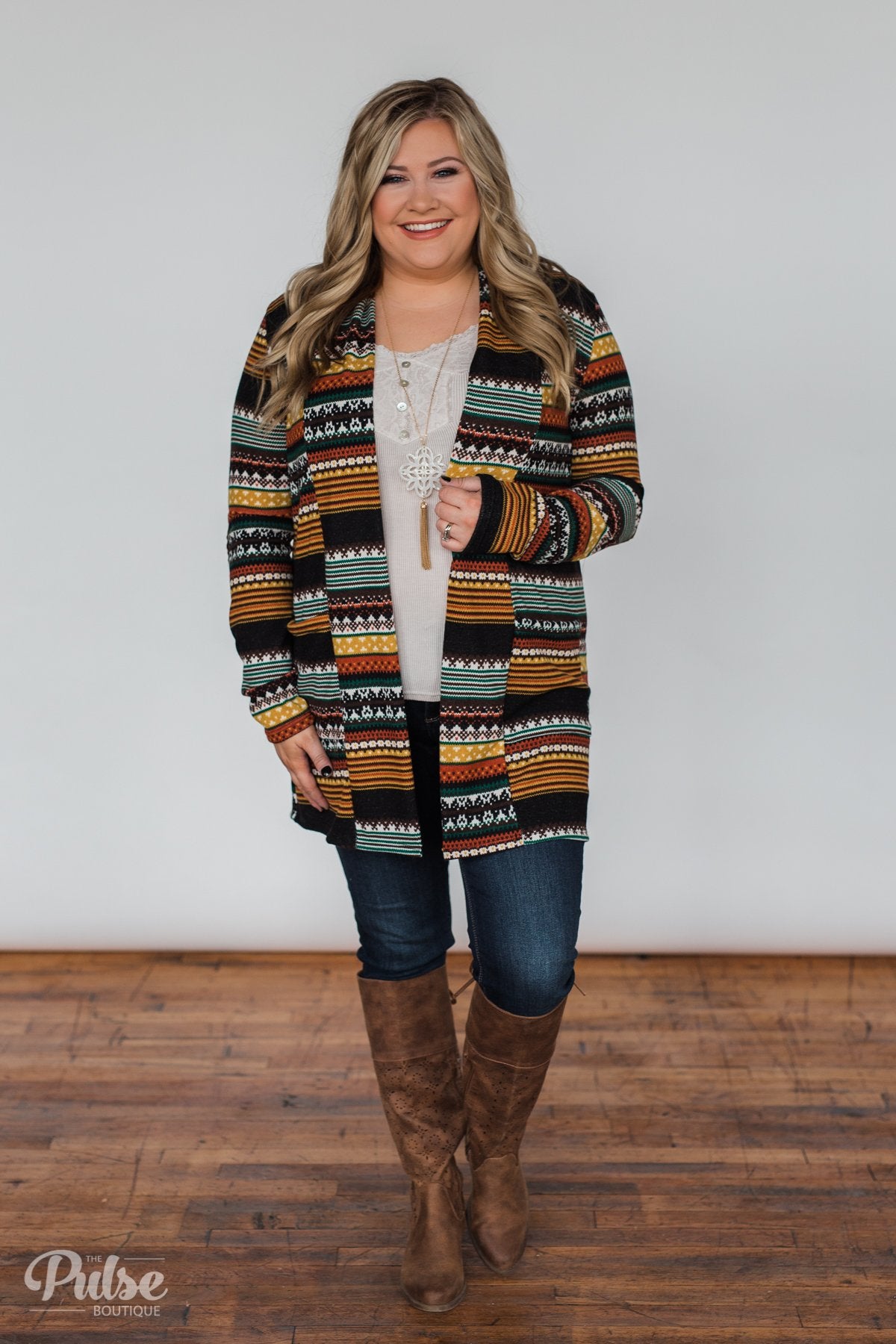 Unforgettable Printed Cardigan- Mustard
