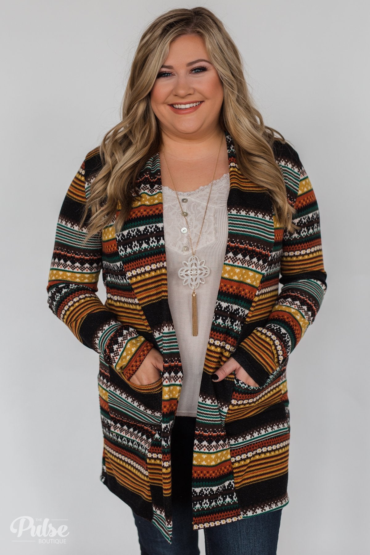 Unforgettable Printed Cardigan- Mustard