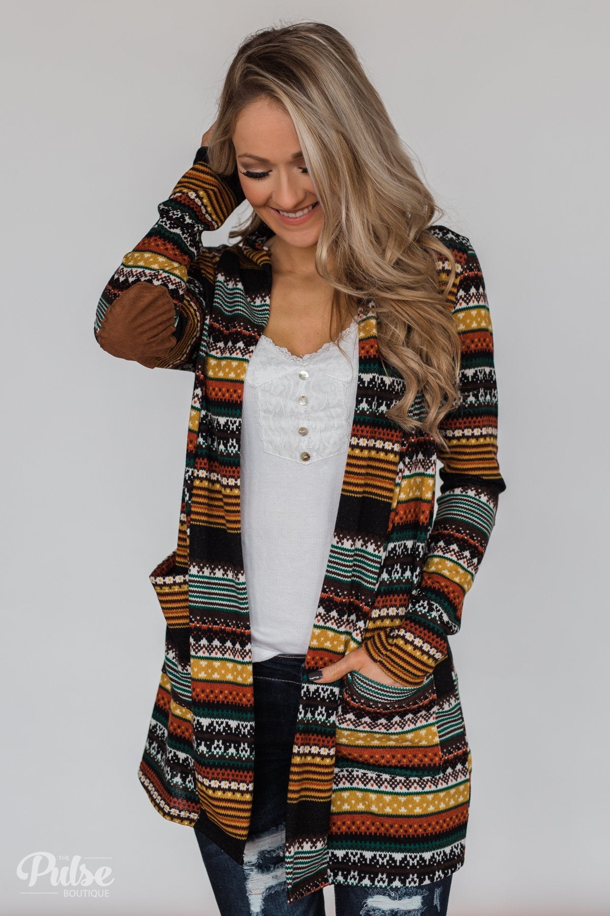 Unforgettable Printed Cardigan- Mustard