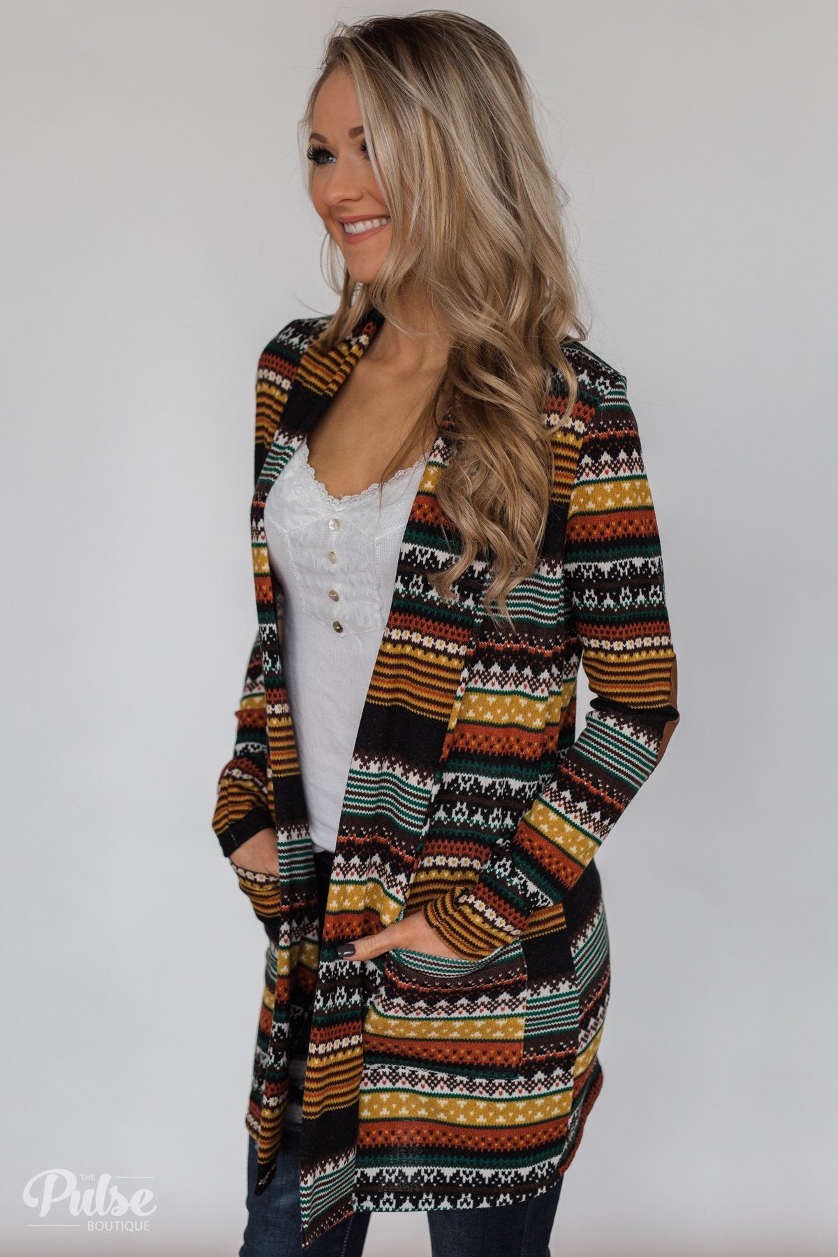 Unforgettable Printed Cardigan- Mustard