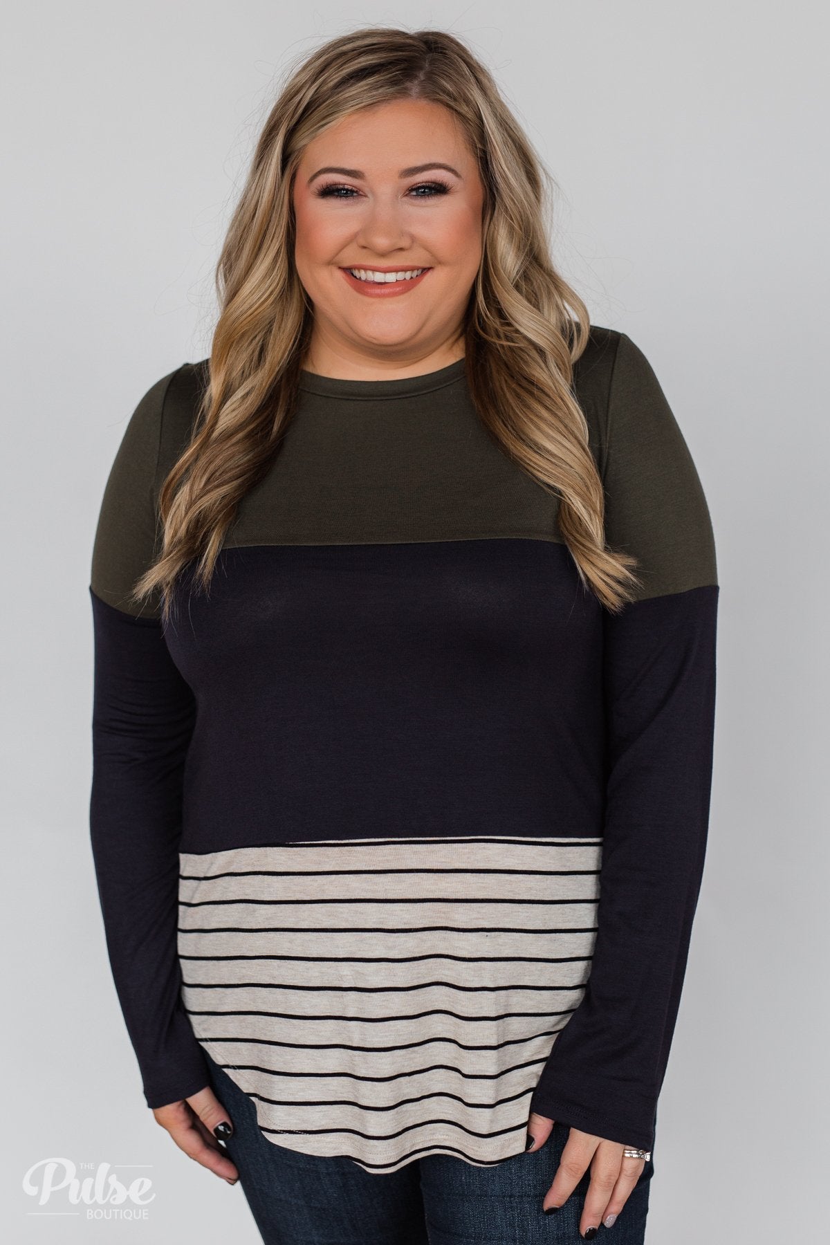 Party in the Back Lace Detail Top- Olive & Navy