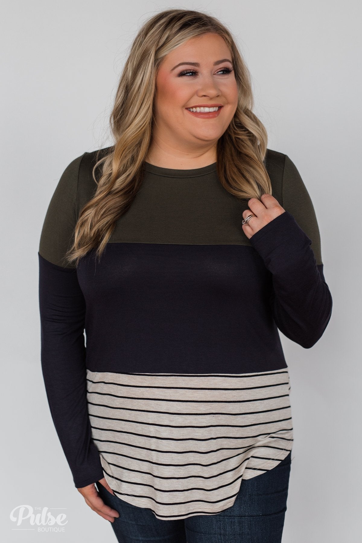 Party in the Back Lace Detail Top- Olive & Navy