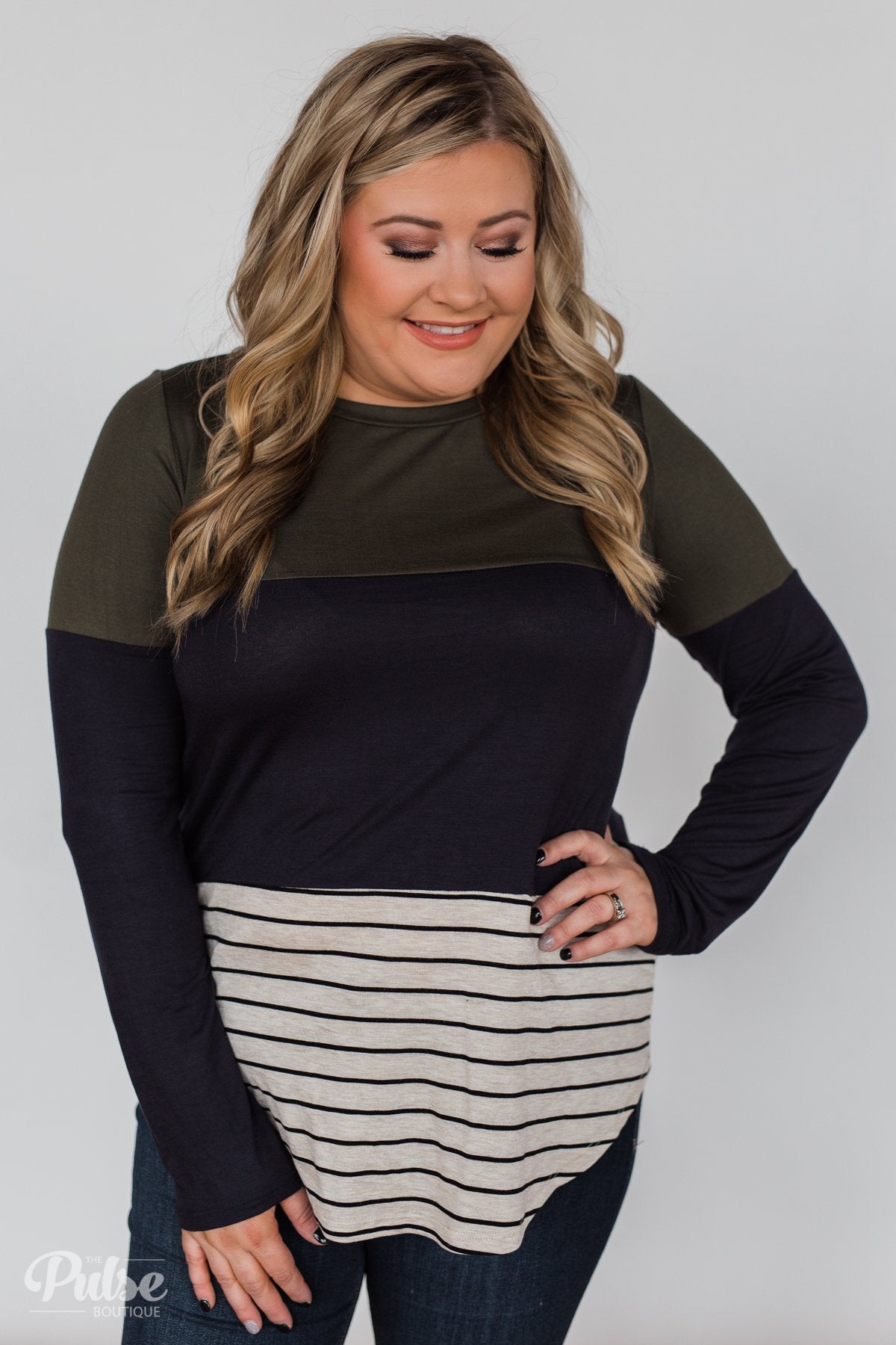 Party in the Back Lace Detail Top- Olive & Navy