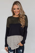 Party in the Back Lace Detail Top- Olive & Navy