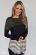 Party in the Back Lace Detail Top- Olive & Navy