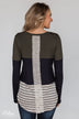 Party in the Back Lace Detail Top- Olive & Navy