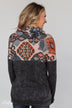 My Tribe Printed Cowl Neck Top - Charcoal