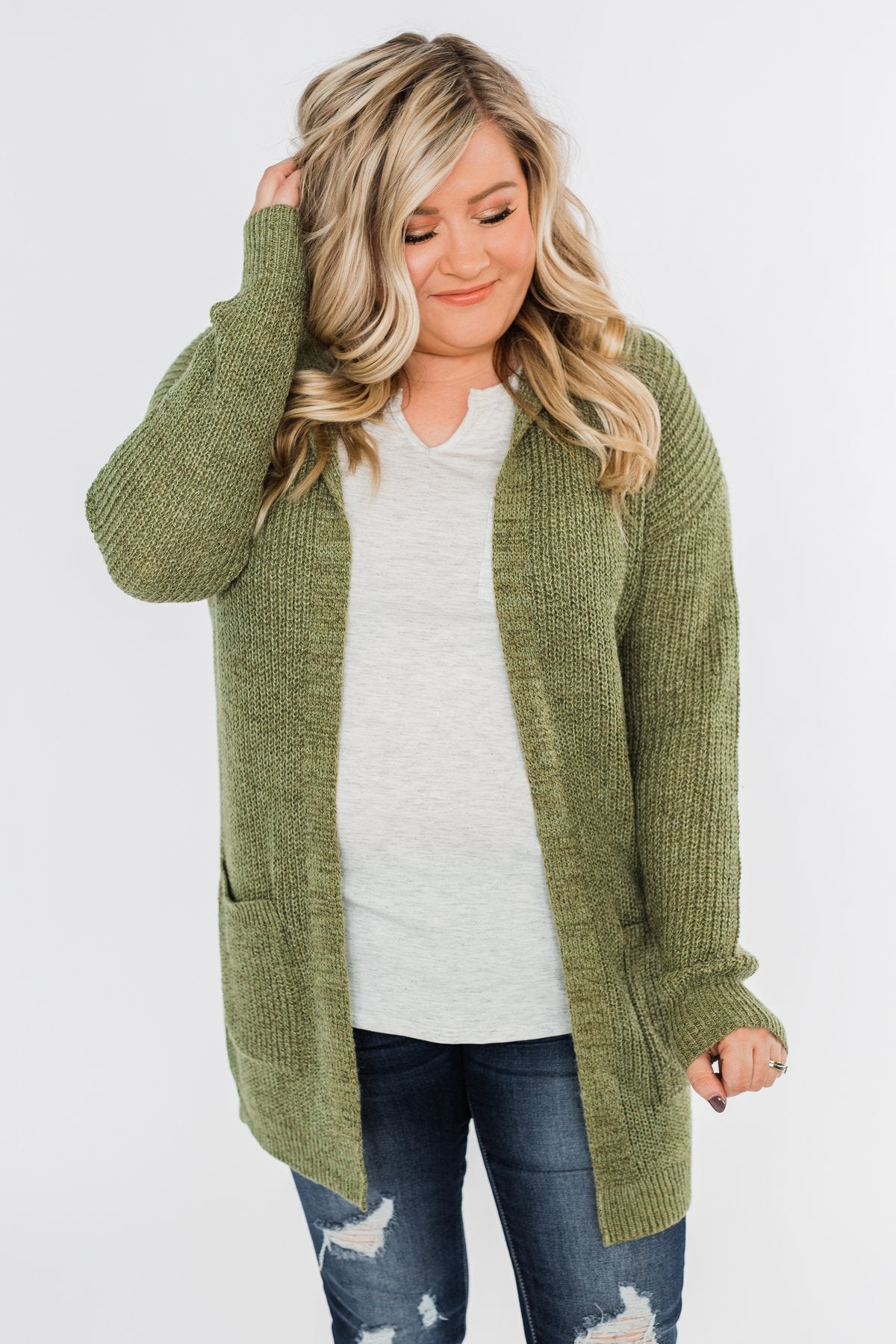 Cozy For The Season Hooded Cardigan- Olive