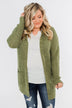 Cozy For The Season Hooded Cardigan- Olive